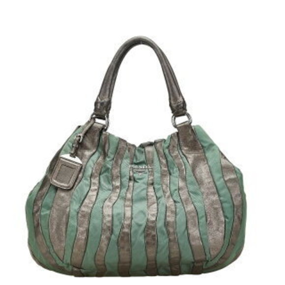 Prada handbag green gray nylon leather - Picture 1 of 8